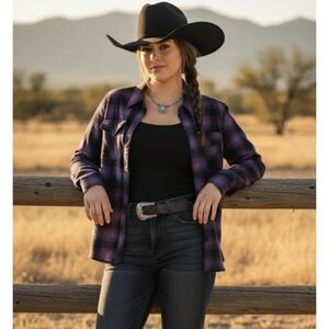 Dixxon Women's Flannel Button Down Shirt | Purple & Black Plaid | Size Small
